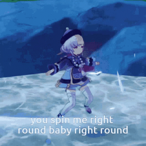 a video game character is dancing with the words you spin me right round baby right round
