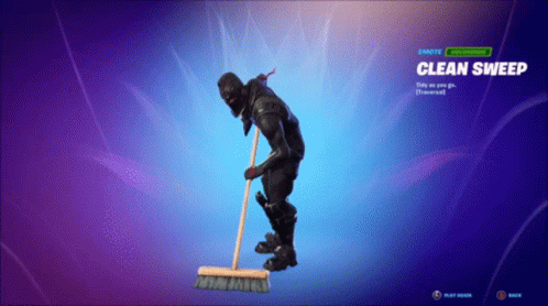 a video game character is holding a broom and the name clean sweep is on the screen