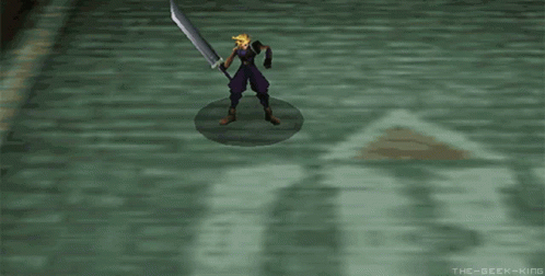 A Video Game Character Is Holding A Large Sword And Says The Geek-King GIF
