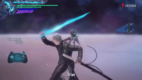A Video Game Character Is Holding A Sword And The Word Drive Is On The Bottom GIF
