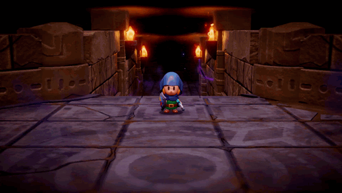 A Video Game Character Is Holding A Sword In A Dark Tunnel GIF