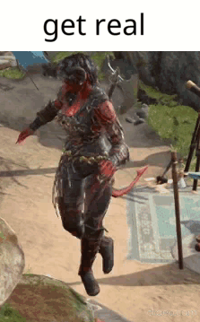 Video Game Character Jumping With Get Real Text GIF
