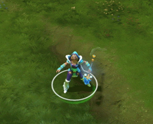A Video Game Character Is Laying In The Grass With A Circle Around Her GIF