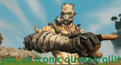 A Video Game Character Is Pointing With The Words Yes An Iconic Oliver Troll Behind Him GIF