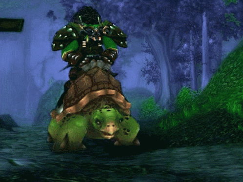 A Video Game Character Is Riding A Turtle GIF