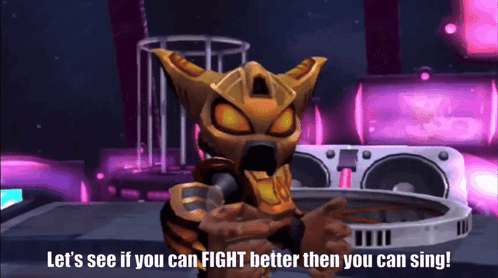 A Video Game Character Is Saying Let 'S See If You Can Fight Better Then You Can Sing GIF