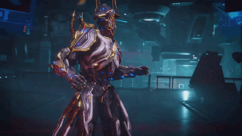 A Video Game Character Is Standing In A Dark Room With A Monitor That Says ' A.p. ' On It GIF
