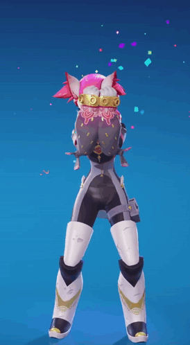 A Video Game Character Is Standing In Front Of A Blue Backdrop GIF
