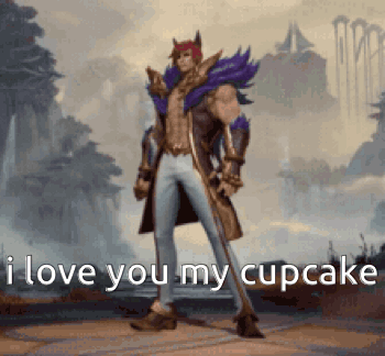 a video game character is standing in front of a landscape with the words `` i love you my cupcake '' .