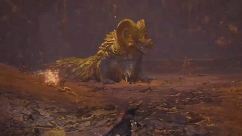 A Video Game Character Is Standing In Front Of A Large Gold Dragon GIF