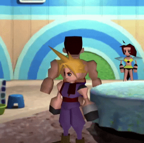 A Video Game Character Is Standing In Front Of A Table GIF