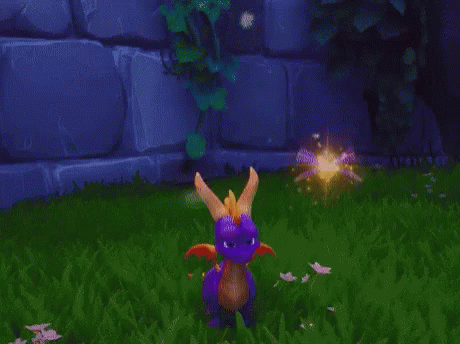 A Video Game Character Is Standing In The Grass With A Glowing Light In The Background GIF