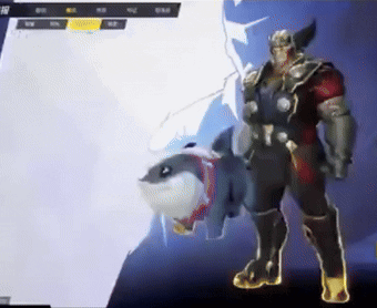 A Video Game Character Is Standing Next To A Shark On His Back GIF