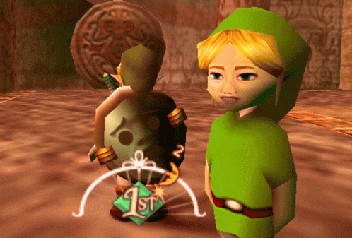 A Video Game Character Is Standing Next To A Square With The Number 1St On It GIF