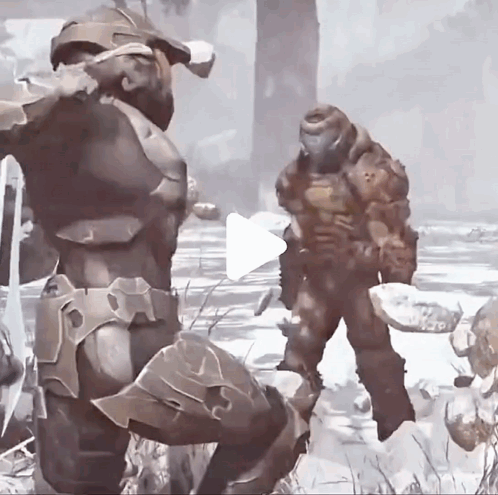 A Video Game Character Is Standing Next To A Statue GIF