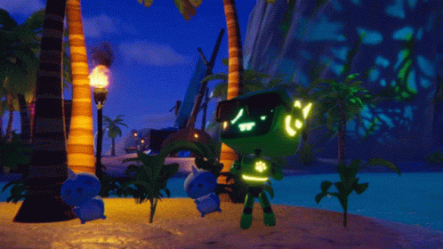 A Video Game Character Is Standing On A Beach Holding A Torch GIF