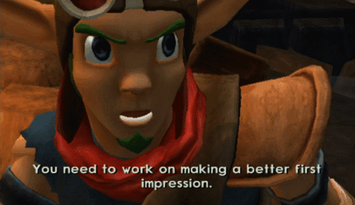 A Video Game Character Is Talking About Making A Better First Impression GIF