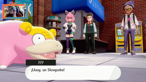 A Video Game Character Is Talking To A Slowpoke GIF