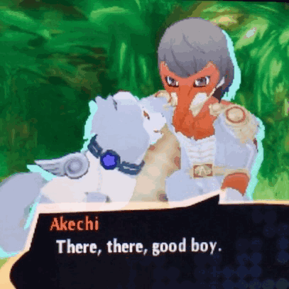A Video Game Character Is Talking To Another Character And Says " There , There , Good Boy " GIF