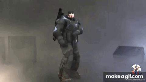 A Video Game Character Is Walking Through A Foggy Room . GIF
