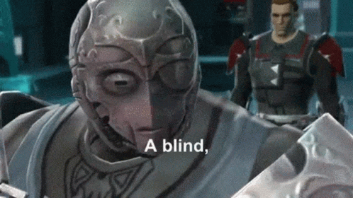A Video Game Character Is Wearing A Helmet And Holding A Shield And Says A Blind . GIF