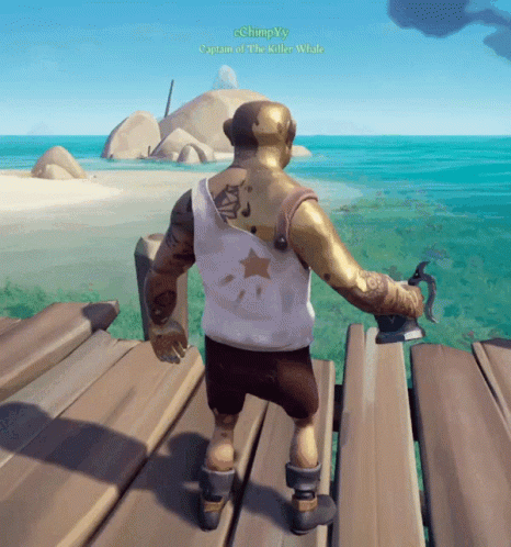 A Video Game Character Named Chimpanzee Is Standing On A Pier GIF