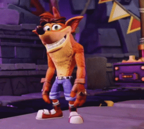 A Video Game Character Named Crash Bandicoot Is Smiling GIF