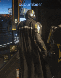 A Video Game Character Named Cucumberr Is Standing In Front Of A Building GIF