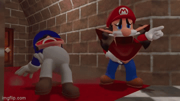A Video Game Character Named Mario Is Standing Next To Another Character GIF
