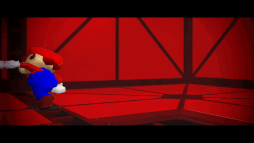 A Video Game Character Named Mario Is Standing On A Red Floor GIF