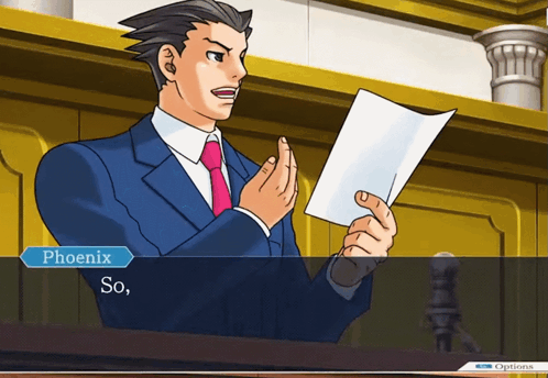 A Video Game Character Named Phoenix Is Holding A Piece Of Paper And Speaking Into A Microphone GIF