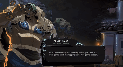 A Video Game Character Named Polyphemus Is Talking GIF