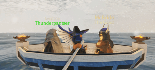 A Video Game Character Named Thunderpantser Is Sitting In A Boat GIF