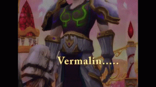 A Video Game Character Named Vermaling Is Standing In Front Of A Pink Background GIF