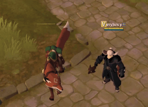A Video Game Character Named Very Juicy Is Riding A Fox GIF