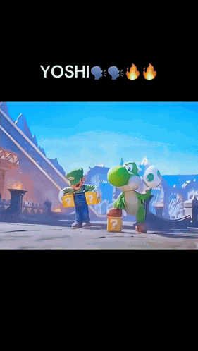 A Video Game Character Named Yoshi Is Holding A Question Mark Block GIF