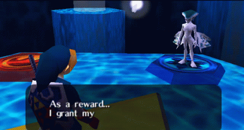 a video game character says " as a reward... i grant my "