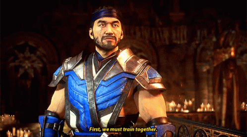 A Video Game Character Says First We Must Train Together In A Dark Room GIF