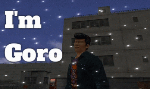 A Video Game Character Says I 'M Goro In Front Of A Building GIF