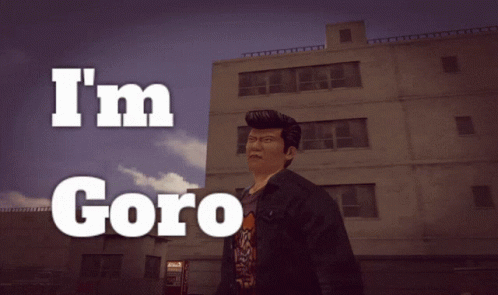 A Video Game Character Says I 'M Goro With A Building In The Background GIF