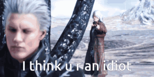 A Video Game Character Says I Think U Ran Idiot While Standing Next To Another Character GIF