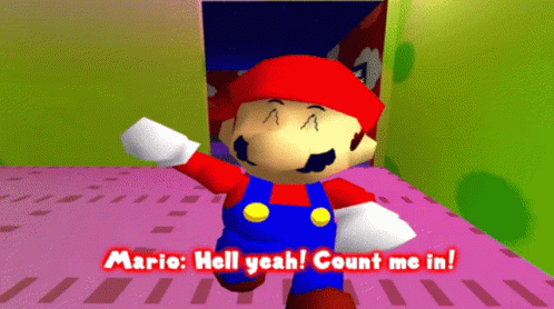 A Video Game Character Says Mario Hell Yeah And Count Me In GIF
