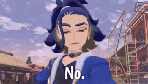 A Video Game Character Says No In Front Of A Construction Site GIF