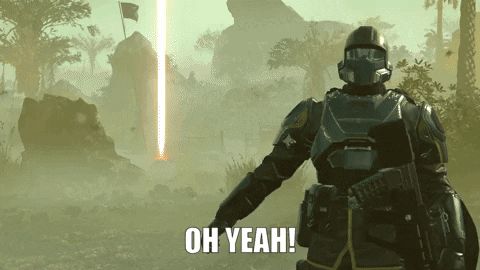 A Video Game Character Says Oh Yeah In Front Of A Landscape GIF
