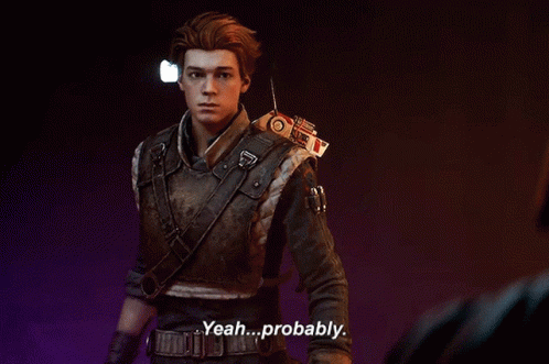 A Video Game Character Says Yeah Probably In A Dark Room GIF