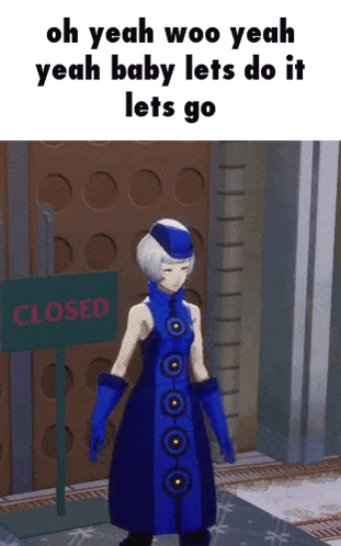 A Video Game Character Standing In Front Of A Closed Sign GIF