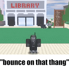 A Video Game Character Standing In Front Of A Library GIF