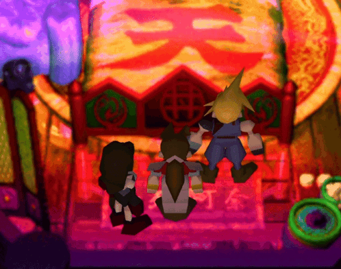 A Video Game Character Stands In Front Of A Large Red Sign With Chinese Characters GIF