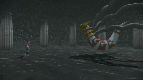 A Video Game Character Stands In Front Of A Large Snake GIF