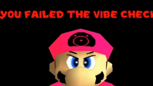 A Video Game Character Wearing A Pink Hat And A Mask With The Words `` You Failed The Vibe Check '' Above Him . GIF